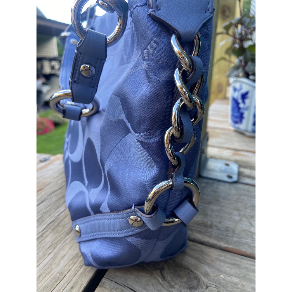 VTG Coach Carly Hobo Bag Blue Periwinkle Signature Jacquard Silver Hardware Y2K - Picture 8 of 16